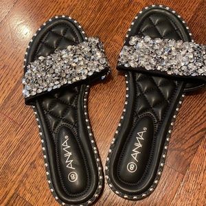 Black and diamond sandals
